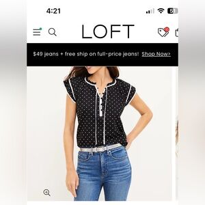 Ann Taylor LOFT - Black with White Polka Dots Ruffle Blouse M